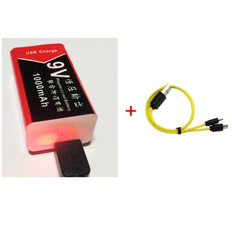 GTF-batería recargable de polímero de litio, USB, 9V, 1000mAh, para micrófono, juguete, mando a distancia: 1pc and 1 cable