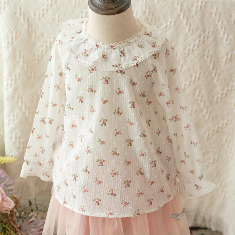 0-24M Baby Meisjes Shirt Lente Herfst Baby Kids Flare Mouwen Voor Meisjes Peuter Baby Tops Kinderen bloemblaadje Kraag Blouse