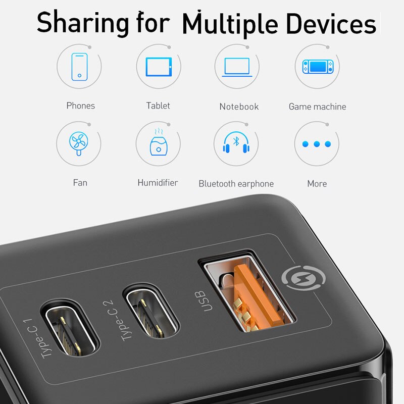Baseus 65W GaN Ladegerät Schnell Ladung 4,0 3,0 Typ C PD Schnelle Ladegerät 3 Hafen USB Ladegerät mit QC 4,0 3,0 tragbare Telefon Ladegerät