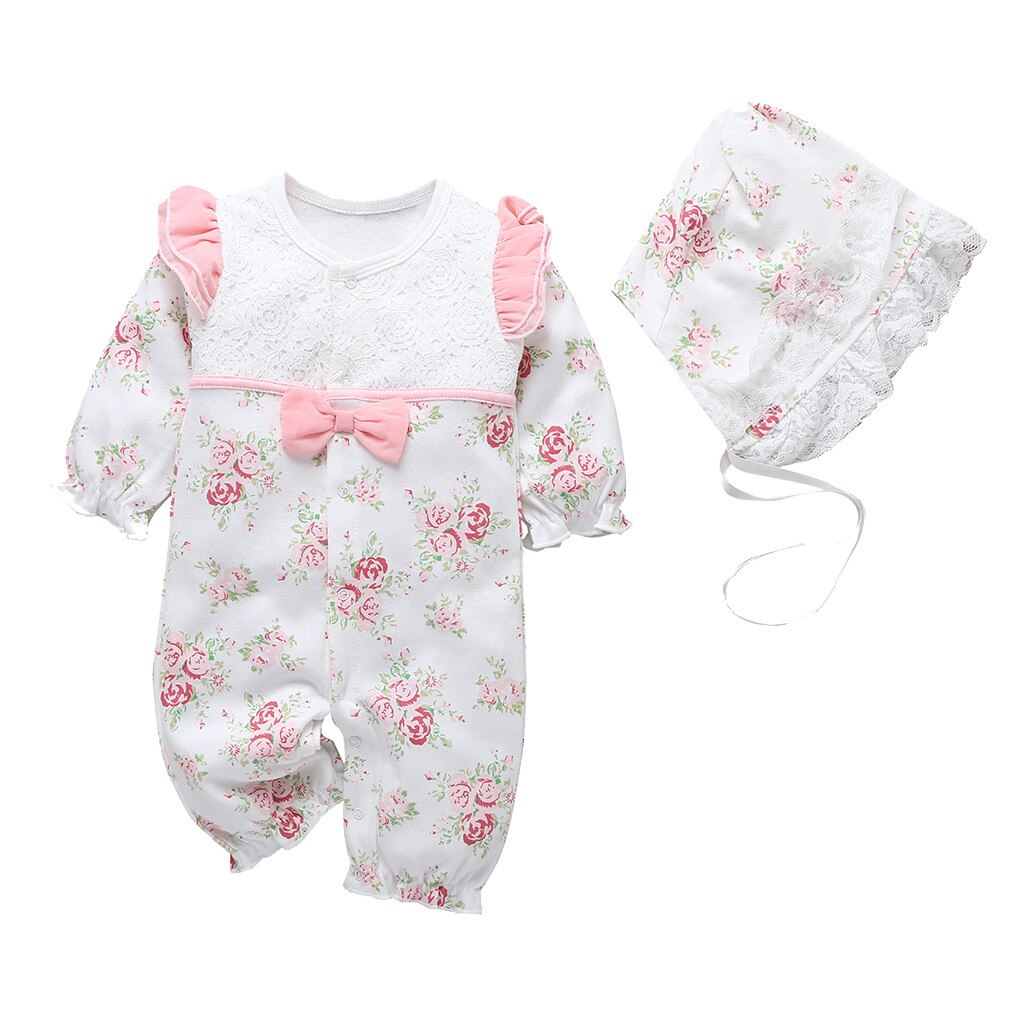 Vêtements d'hiver pour -né fille | Combinaison princesse épaisse, motif Floral, tenue de corps + chapeaux 15: WHITE / 3M