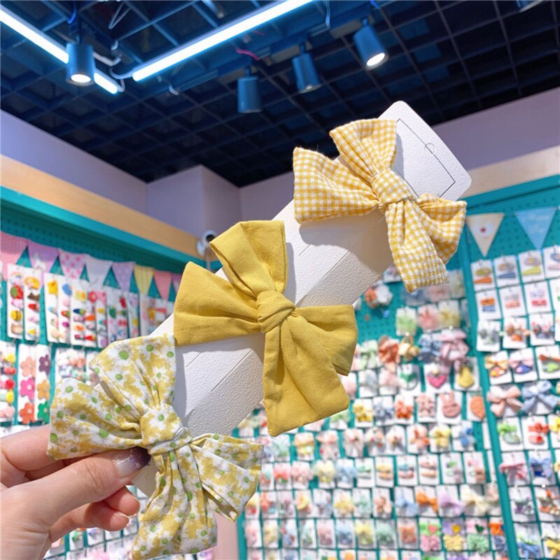 3 Pçs/set Flor Bowknot Bebê Meninas Grampos de Cabelo Barrettes Hairpin Arcos Bonito Das Crianças Dos Miúdos Acessórios Para o Cabelo Do Bebê: yellow