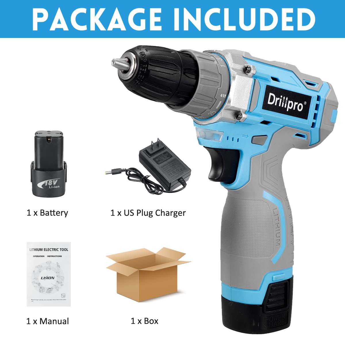 Drillpro-taladro inalámbrico de 12V, 16V, 21V, 10MM, 25 + 1, minicontrolador de potencia, batería de iones de litio, herramientas eléctricas