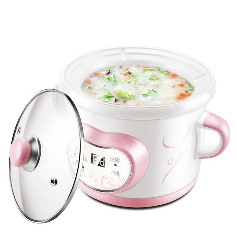 220V 150w 1L Ceramic liner mini electric cooker bb porridge Appointment timing insulation Slow cooker 1-2 people use