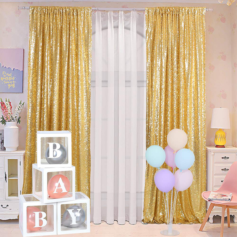2x8ft Fabric sequin Background curtain Photo booth Backdrop Wedding Curtain ForChristmas/party Decor Photography background 2PCS: L / Deep Sapphire