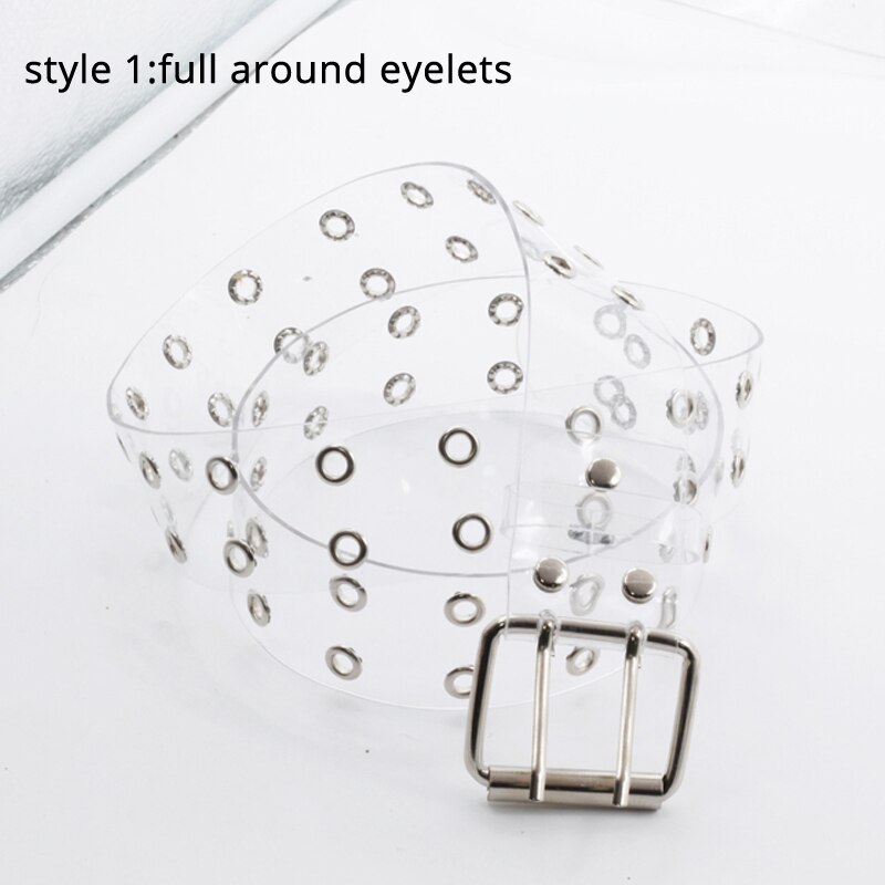 Zwei Reihe PVC Klar Gürtel Für Frauen Stift Schnalle Weiblichen Weiß Taille Hosen transparent Gürtel Damen Jeans Tülle Gürtel 154