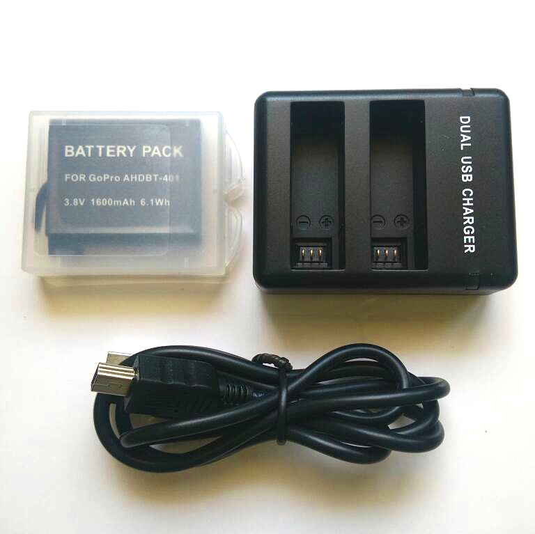 Voor Gopro Hero 4 Batterij 3.8 V bateria Hero 4 Batterij USB DUAL Charger battery case Voor Hero4 Zilver/ zwart Action accessoires