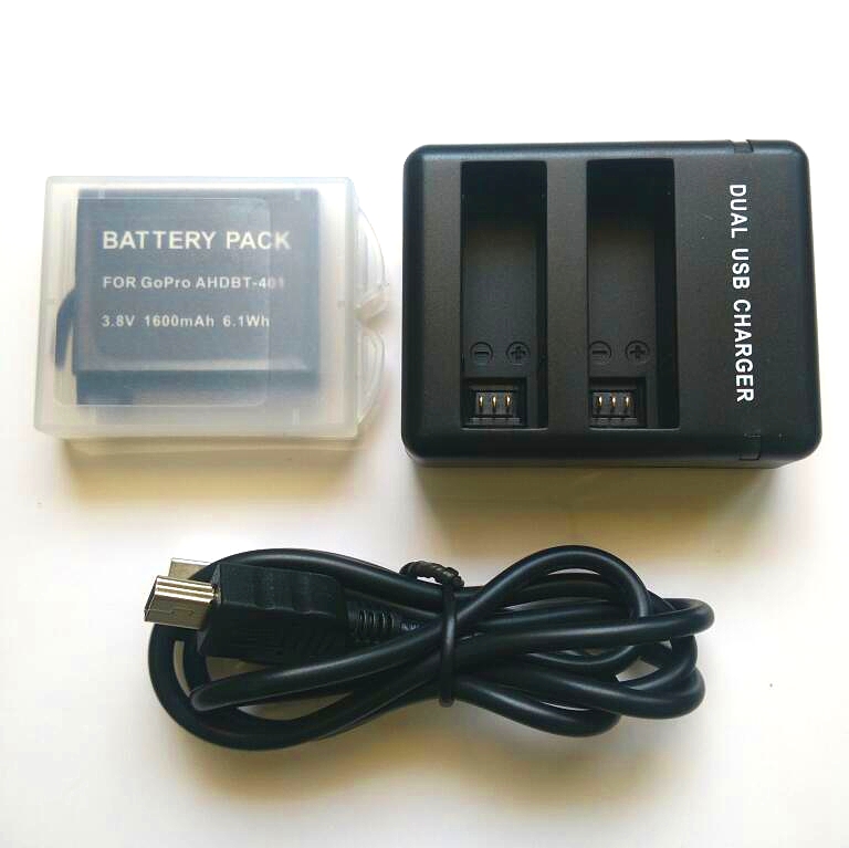 Batería de 3,8 V para Gopro Hero 4, cargador DUAL USB, accesorios de acción plateados/negros