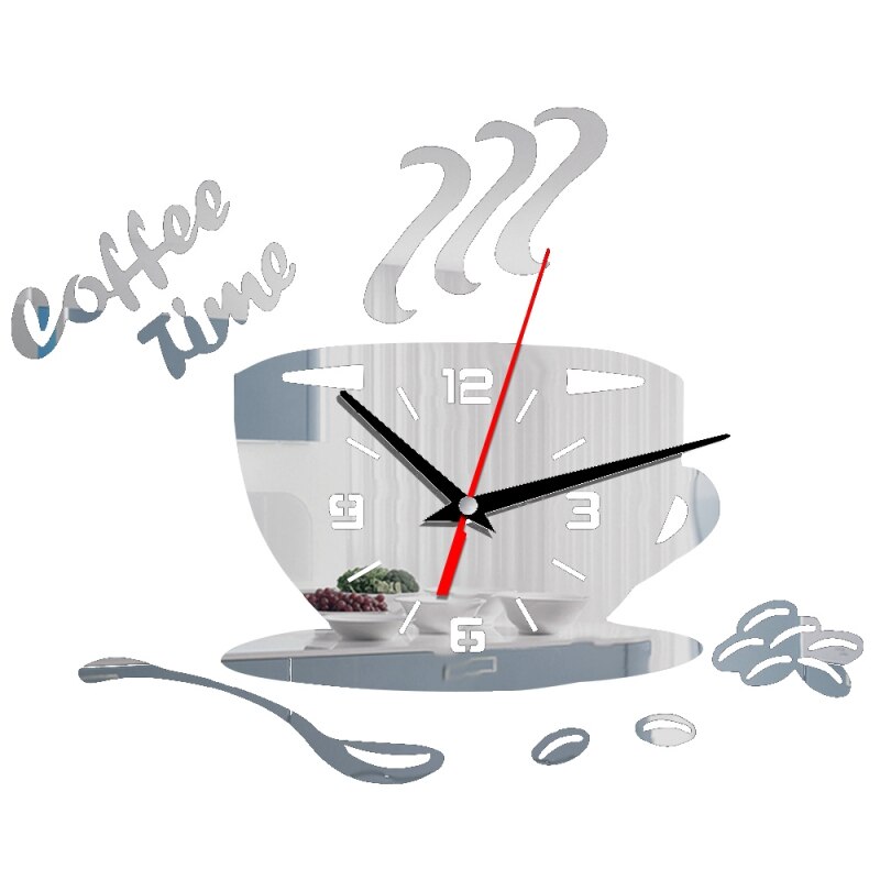 NEUE Kaffee Tasse bilden Zeit Uhr 3D DIY Spiegel Acryl Wanduhr Moderne Küche Heimat Dekor Digital Zauberstab Aufkleber Für wohnzimmer: S
