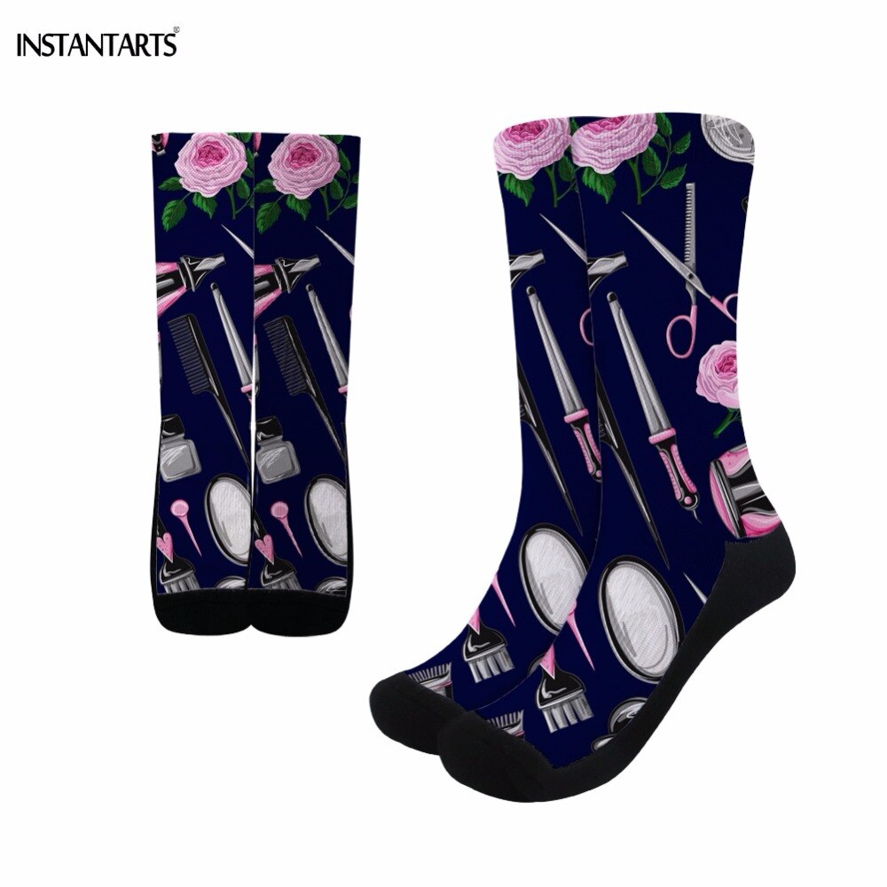 INSTANTARTS Women's Cylcing Socks Kawaii Hairdressing Equipment/Barber Print Female Sports Gym Socks Outdoor Athletic Bike Socks