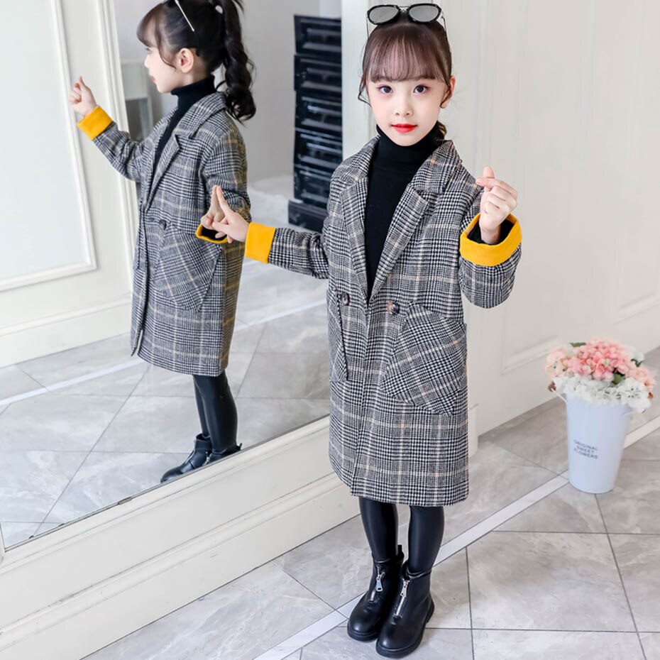 Chaqueta para niñas con estampado a cuadros, abrigos para niñas, ropa de retales, chaqueta de estilo informal, ropa para niñas de 6, 8, 10, 12 y 14 años