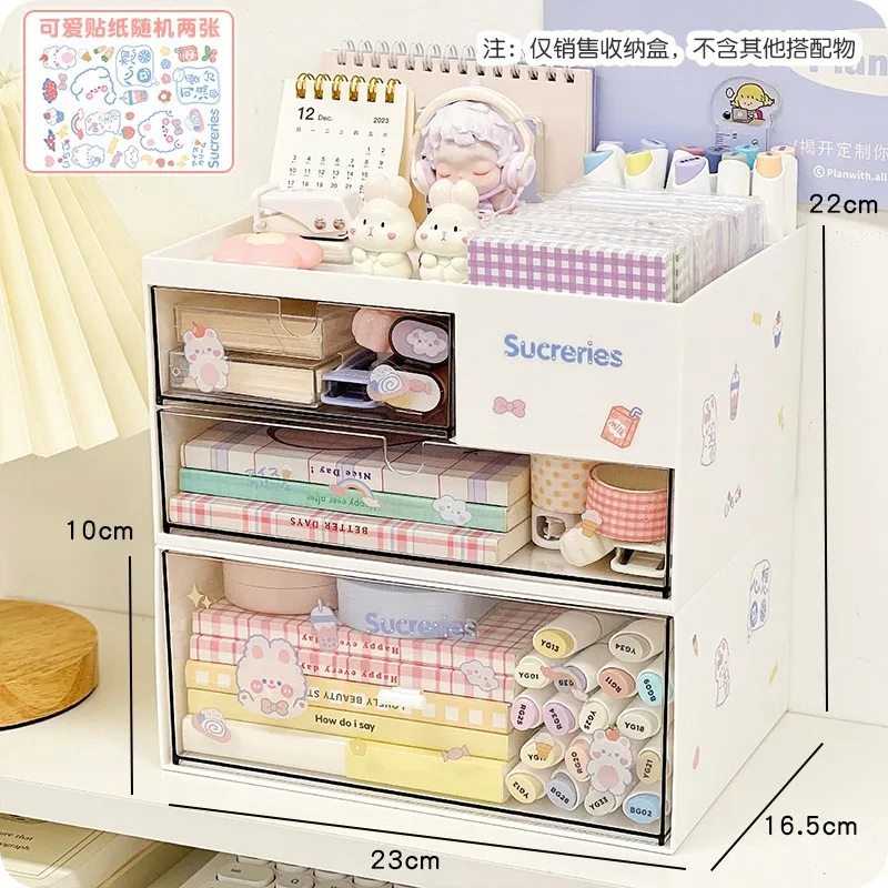 Desktop Drawer Storage Box Student Desk Stationery Cosmetics Colored Pen Sorting Box Organizer of Office Pen Holder Shelves: Red