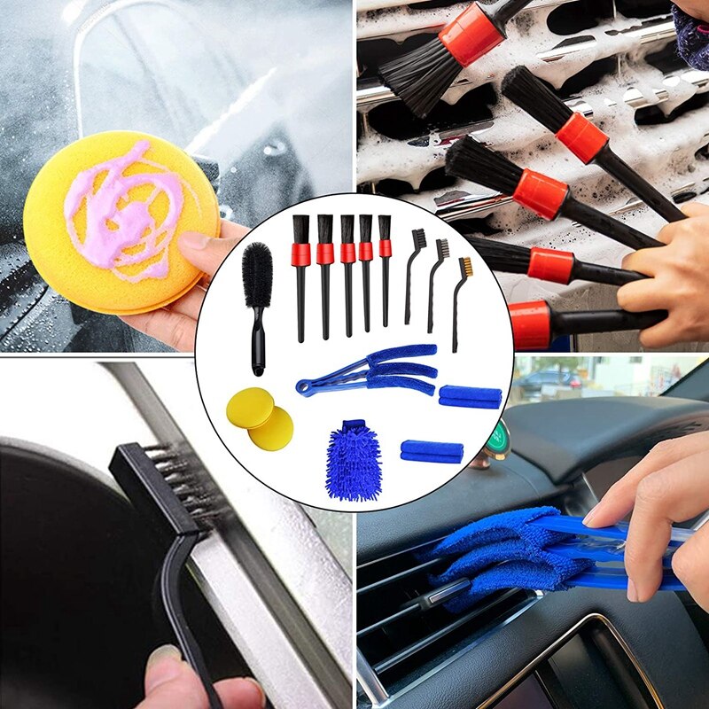 15 PCS Car Detailing Brush Set,Car Interior Cleaning Kit Includes Detail Brushes, Wheel Brush, Wheel Tire Brush Kit