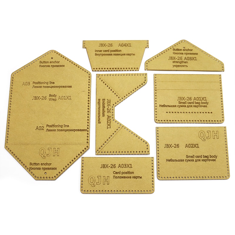Molde para manualidades de cuero, bolsa con tarjeta de nombre, plantilla acrílica pequeña, bolsa para lápiz labial, plantilla, suministros de patrón de dibujo y costura DIY