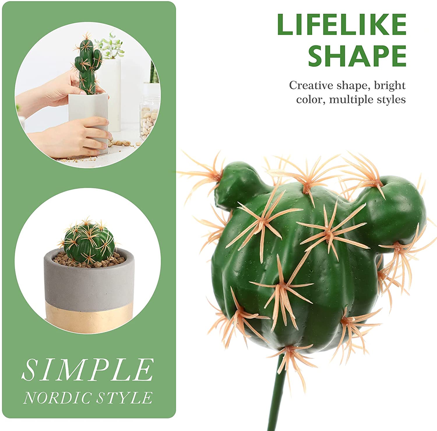 8pcs Artificial Cactus Faux Succulent Pick Simulated Cactus Plants Arrangement Green Plant Material for Home Office Decoration