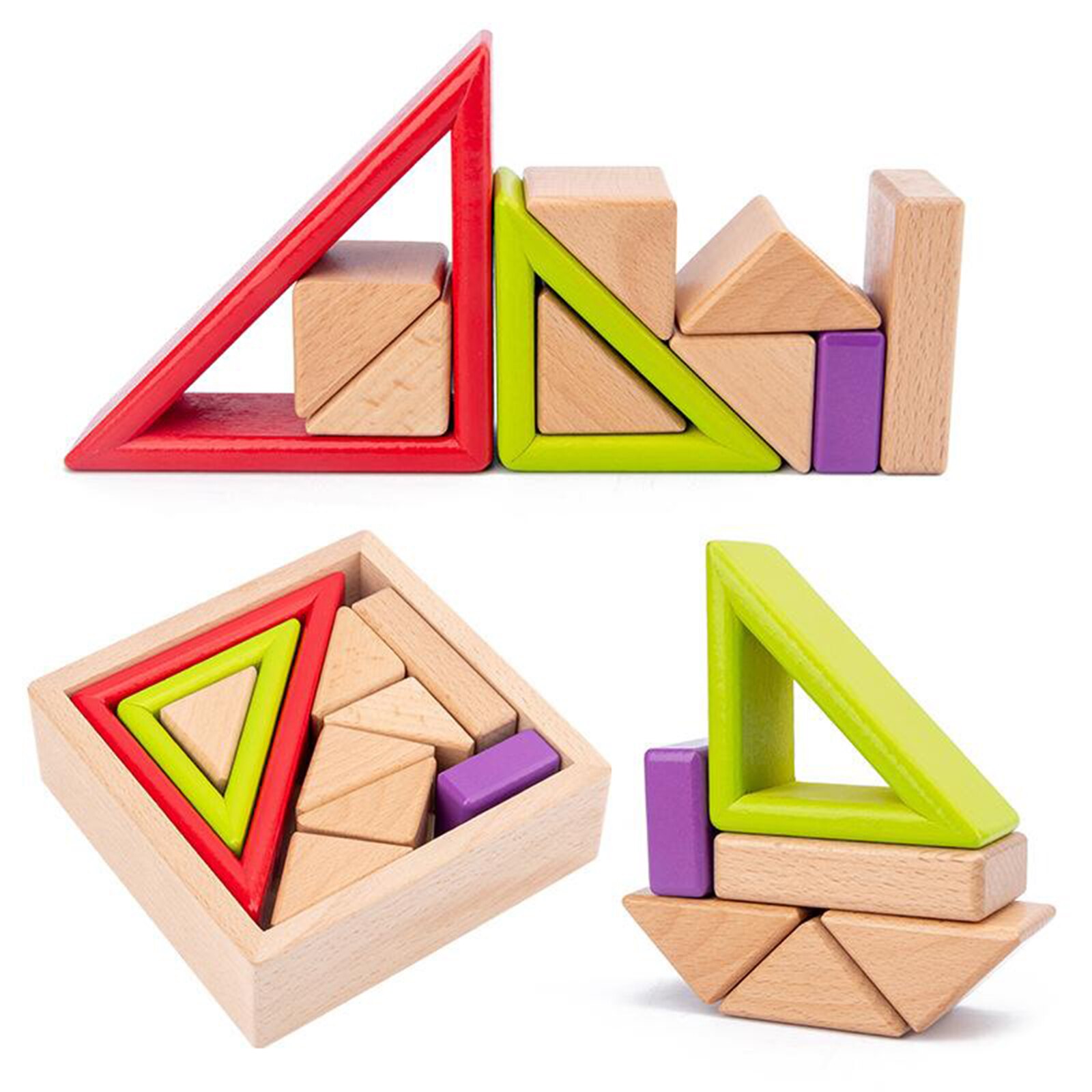 Holz Blöcke Bau Gebäude Spielzeug Eingestellt Stapeln Ziegel Bord Spiele 9 Stück, lagerung Kasten 14,3x14,3x4,5 cm