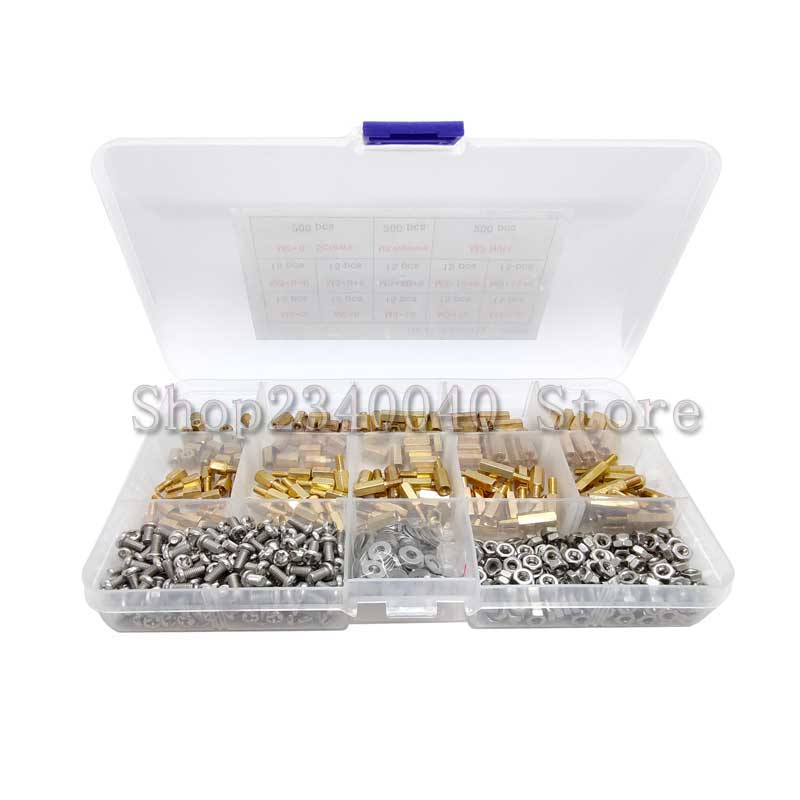 750Pcs/set M2 Brass Studs Pillars Standoff Spacers Screw Isolation Spacing Screw stud Stainless steel Screws Nut Washer Kit