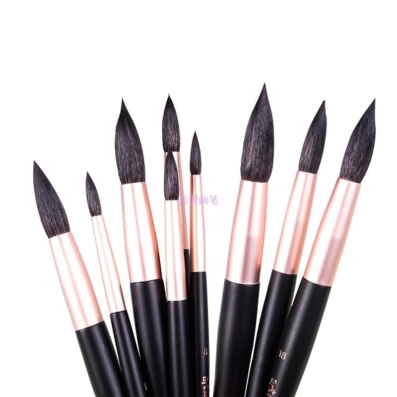 Virola de aluminio con mango de madera de ardilla de 816R, obra de arte con acuarela, suministros, pincel de artista