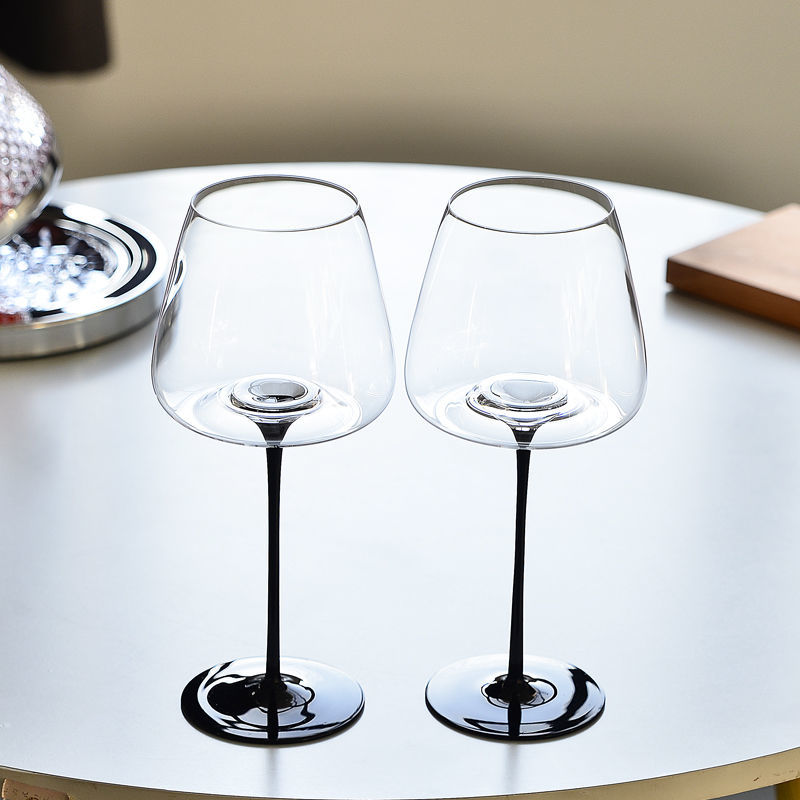 550ml Red Wine Glass Handmade Crystal Brandy Bordeaux Goblet Art Big Belly Tasting Cup Wedding Party Flutes Glass: 2Pcs Black