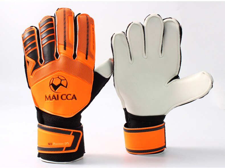 soccer goalkeeper gloves 3mm thick senior latex finger dual protection keeper glove: Orange / Size 5