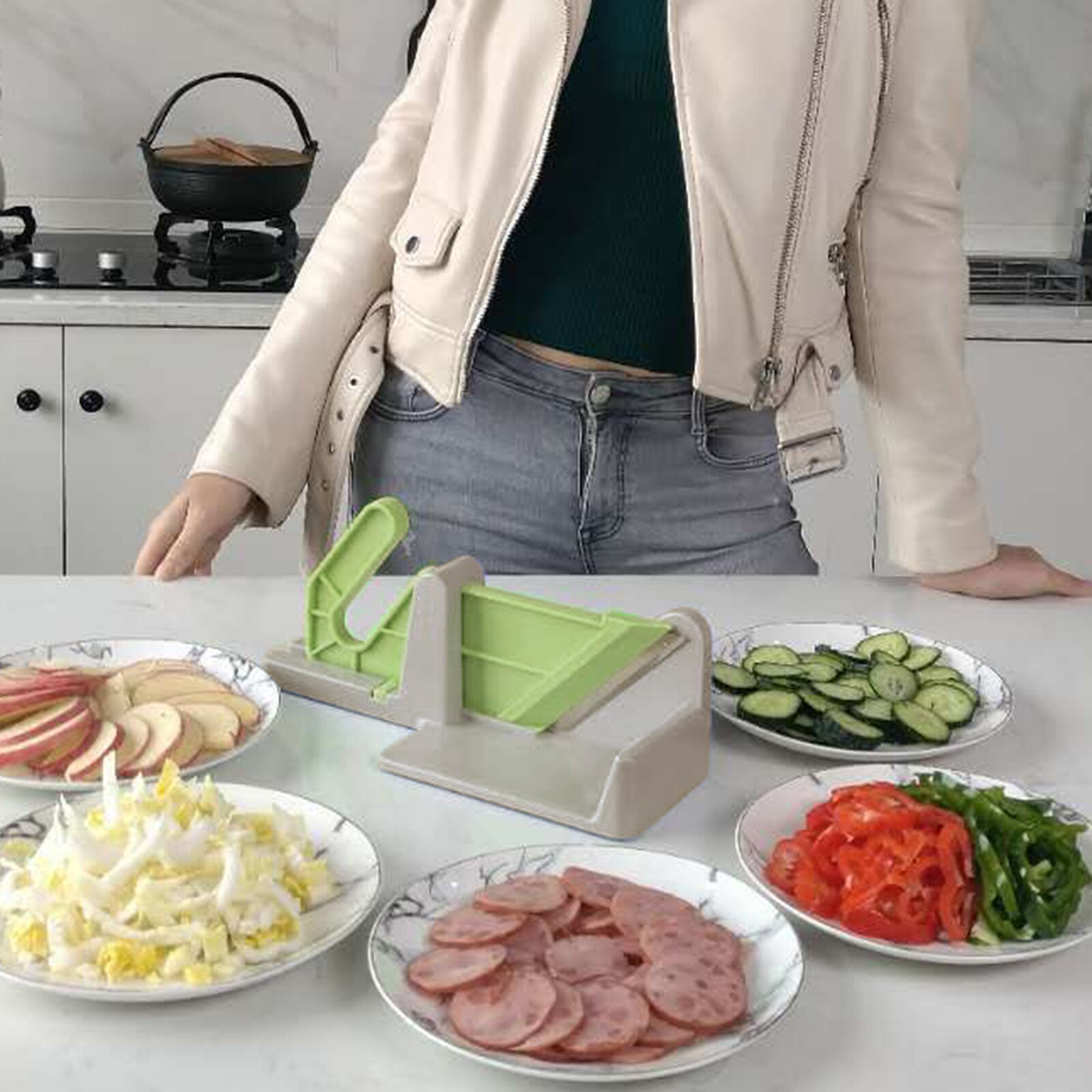 Innovatieve huishoudelijke versnipperaar keuken handleiding fruit groente snijder plakjes dobbelstenen snijder  p7 ding