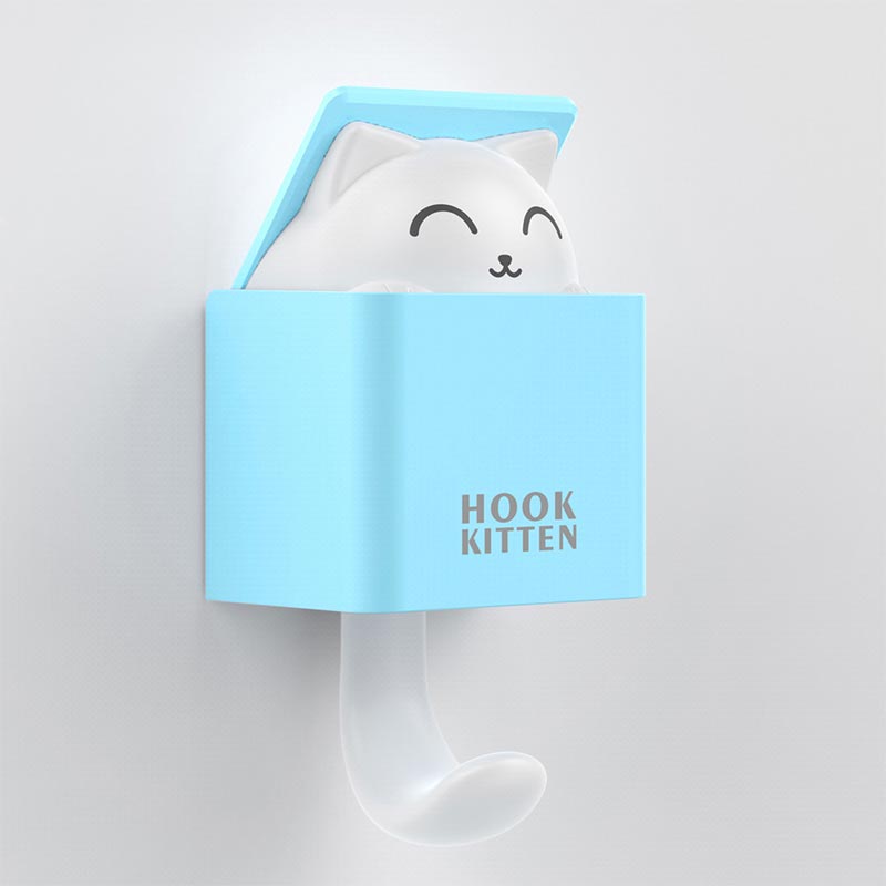 Verborgen kat wandhanger haak decoratie voor kleding hoed sjaal sleutel dieren hanger rek wanddecoratie gratis ponsen: Hemelsblauw