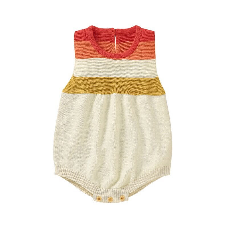 Newborn Infant Baby Romper Sleeveless Winter Girl Boy Knitted Warm Stripe Strap Bodysuit