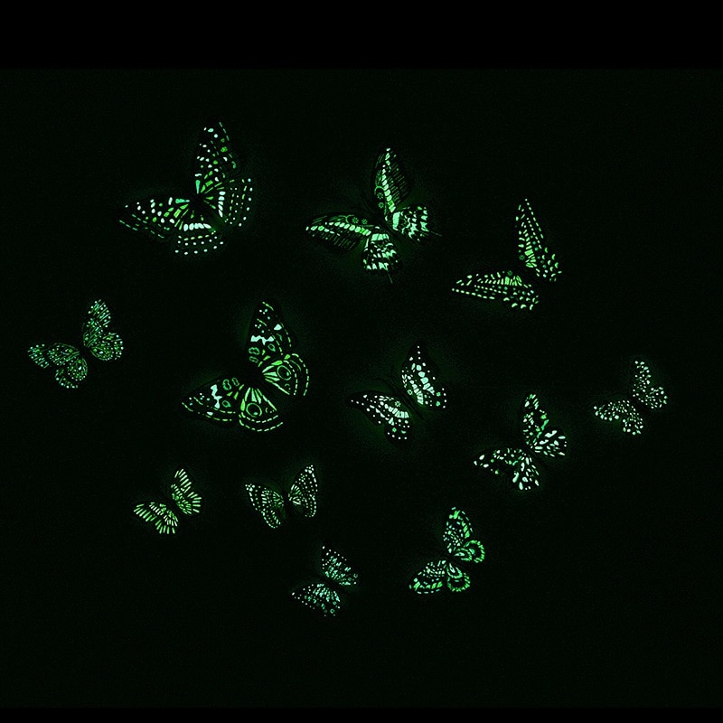 12pcs Luminous Butterfly Wall Stickers Decorations 3D Rainbow Stickers wall decor Animals glow in dark