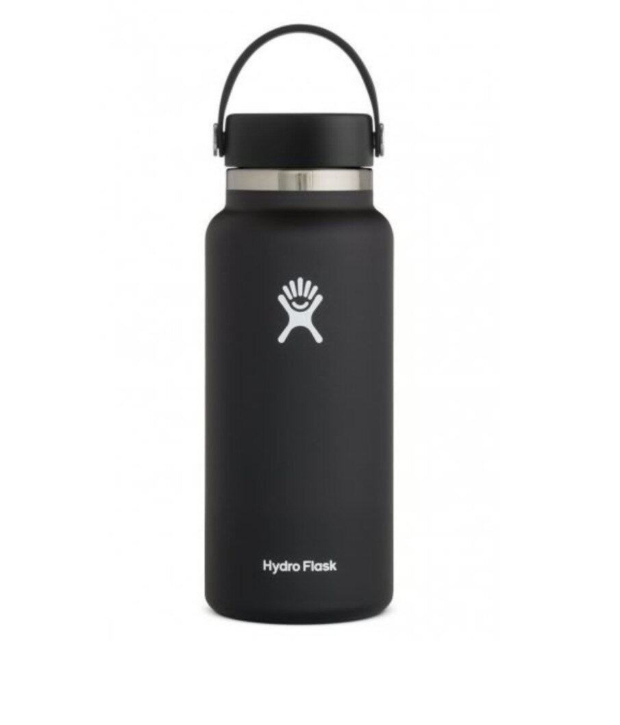 Botella de agua con boquilla ancha para uso en exteriores, termo con tapa flexible de 32 oz, con boquilla ancha de grados, modelo 2,0: Black Flex