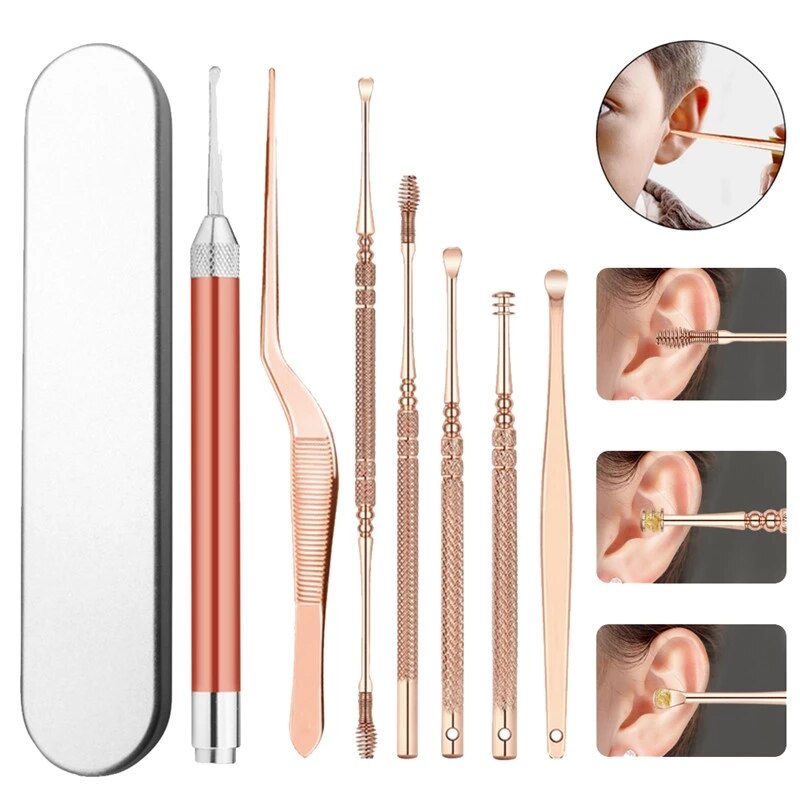 Otoscopio de oído para bebés y adultos, luz LED, eliminación de cera de oreja, pinzas de limpieza de nariz, pinzas, eliminador de cera