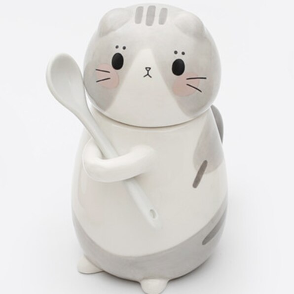 Ceramic Cute Cartoon Cat Coffee Mug Set Animal Breakfast Milk Tea Cup With Dessert Tray Office Drinkware Novelty: H
