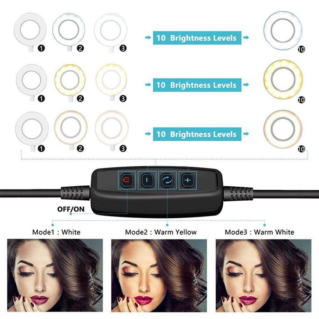 Dimmable 5500K LED Ring Light Kit with Stand for Makeup Camera Selfie 8inch stand clip camera tripod for camera and phone