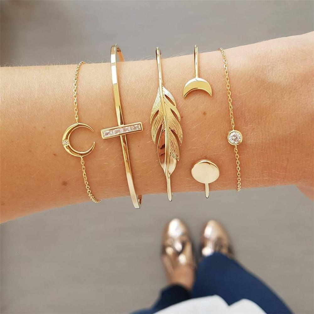 Schmuck Frauen Mond Feder Legierung Armbinde Armbinde einstellen