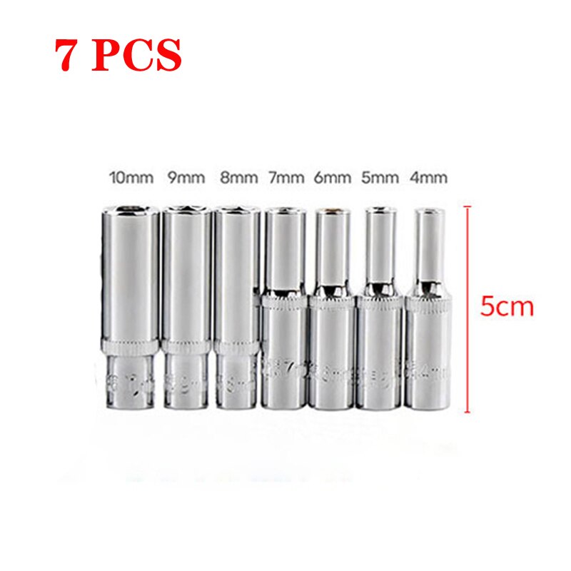 1/4" Drive Inch Hex Socket Wrench Head 25mm/50mm Long 6 Point Socket Set 4-14mm Nut Driver Wrench Ratchets Extension Socket Bar: 7PCS -50mm length