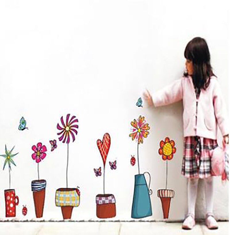 Söt tecknad blomma fjäril väggklistermärken diy dekal fönster glas vägg dekor heminredning barn barn rum inredning