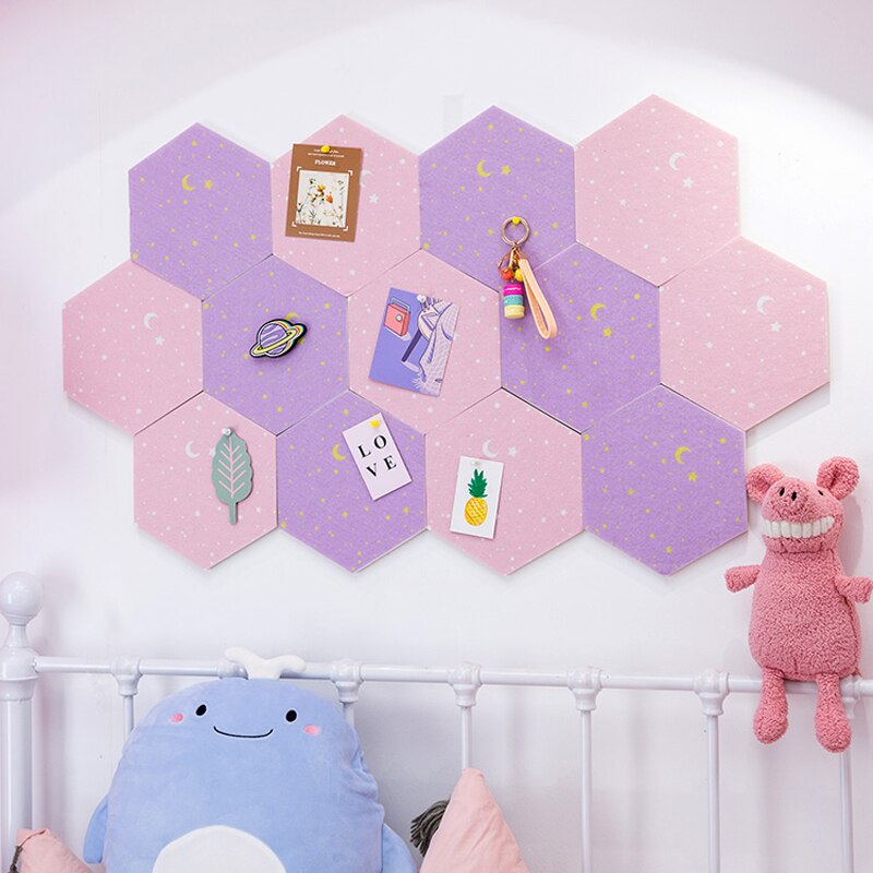 7 stk 3d hexagon månestjerne filt tavle brev opslagstavle foto display gør-det-selv kunst vægdekoration kontor planlægger skema 19 x 22cm