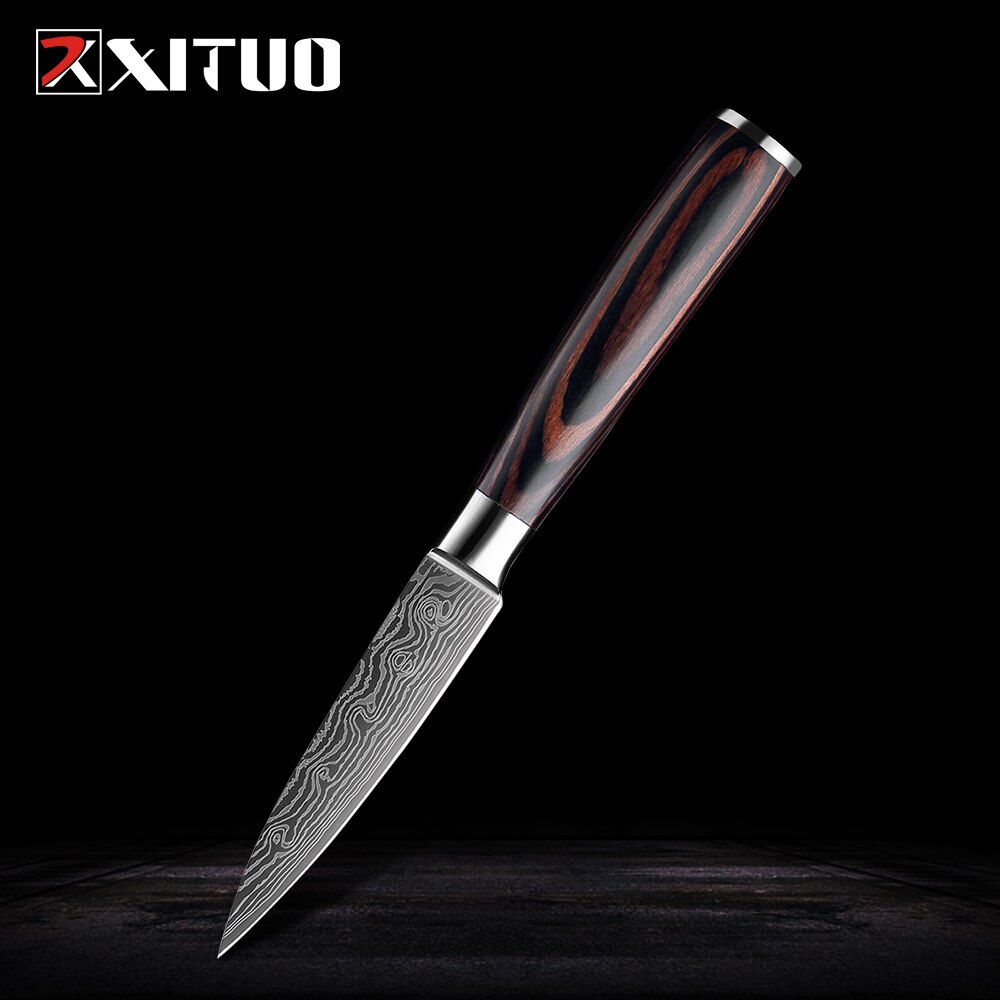 Xituo rustfrit stål køkkenknive sæt japansk kokkniv damaskus stål mønster nytte paring santoku skive kniv sundhed: 3.5 in knivknive