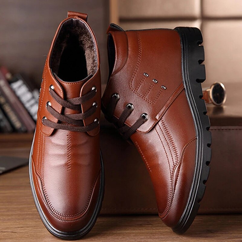 2021 inverno homem quente forrado sapatos negócio confortável não deslizamento tornozelo botas casual cor sólida laço básico de salto baixo masculino footwears