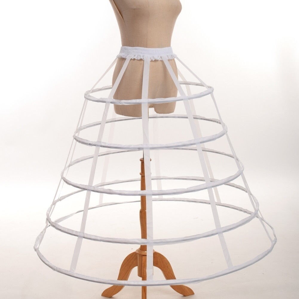 Triangular Crinoline 5 Hoop Cage Petticoat Bustle Full Dress Wedding Gown Pannier Underskirt Winter: white