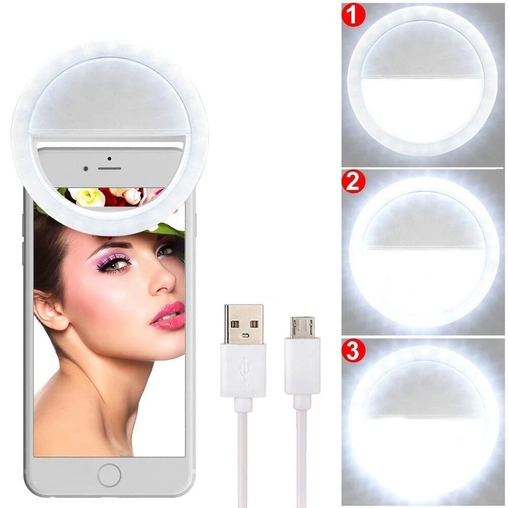 Selfie Ring Led Lamp Licht Usb Opladen 360 Graden Diafragma Voor Mobiele Telefoon Lens Flash Oplaadbare Schoonheid Vullen-Licht