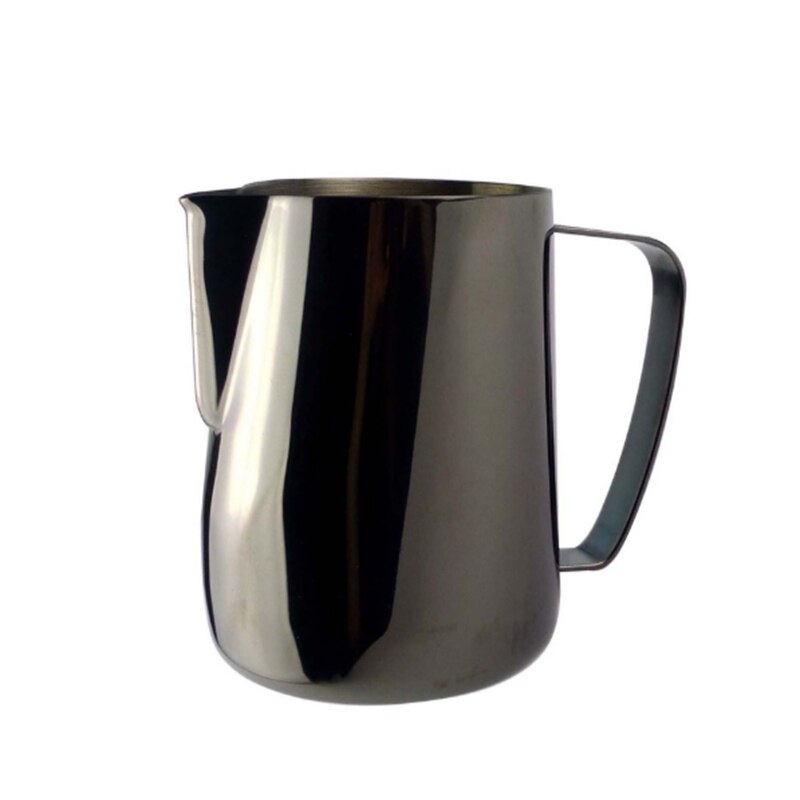 Mjölkkanna 350/600ml rostfritt stål skumning krukan dra blomma kopp kaffe mjölkskummare latte konst mjölkskum verktyg kaffe: Bländande svart 600ml