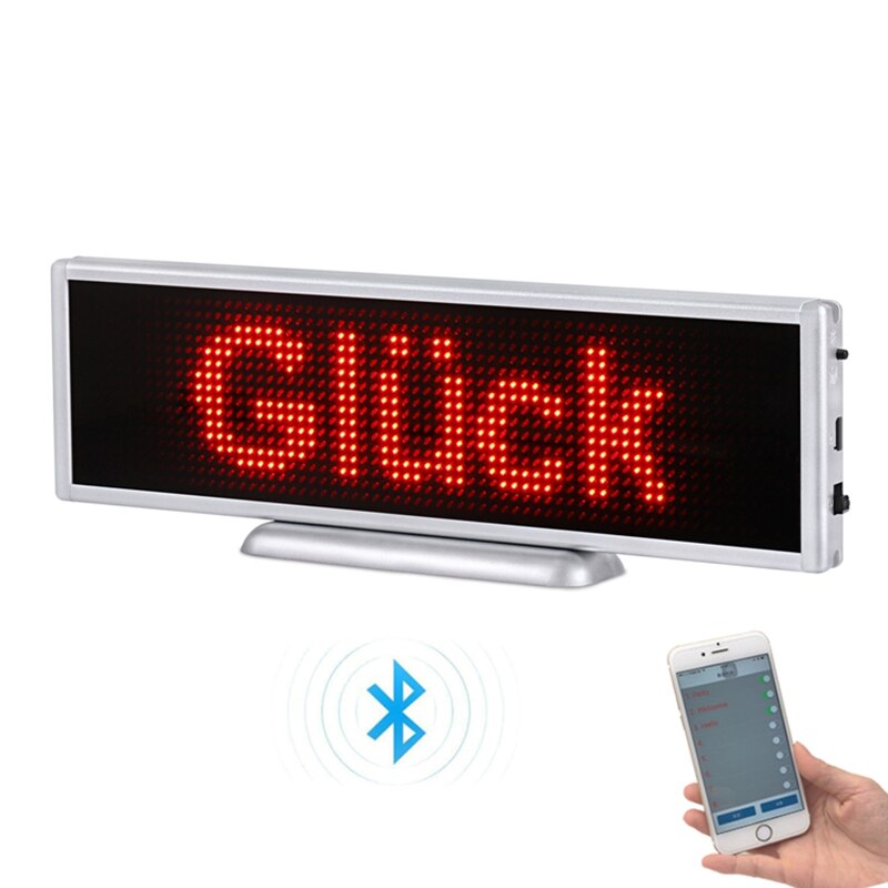 Indendørs  p3 16 * 64 pixel genopladeligt led fast-mobil besked led display panel og belyst skilt med app bluetooth funktion: Rød