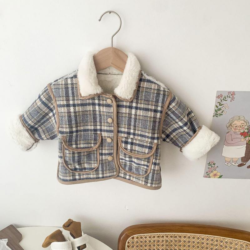 2021 inverno roupas recém-nascidos meninos moda quente acolchoado infantil meninas bonito xadrez de manga comprida lapela conjunto