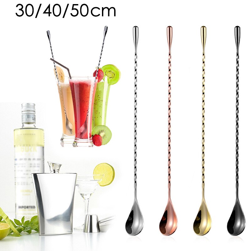 Stir Spoon Stainless Steel Mixing Cocktail Spoon Spiral Pattern Tools Bar Teadrop Spoon 30/40/50cm Bar Tool