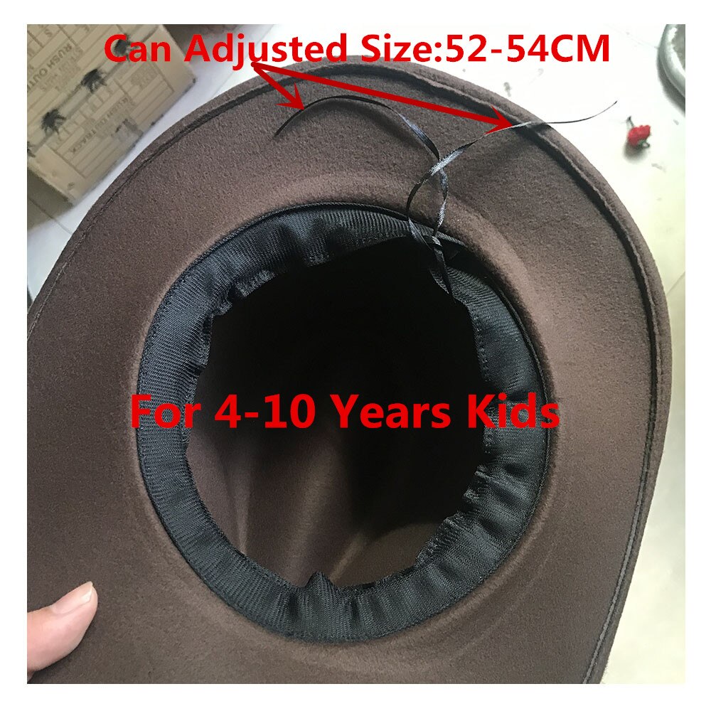 Barn barn ull ihålig western cowboyhatt roll-up brim pojke tjej svart sombrero hombre jazz keps storlek 52-54