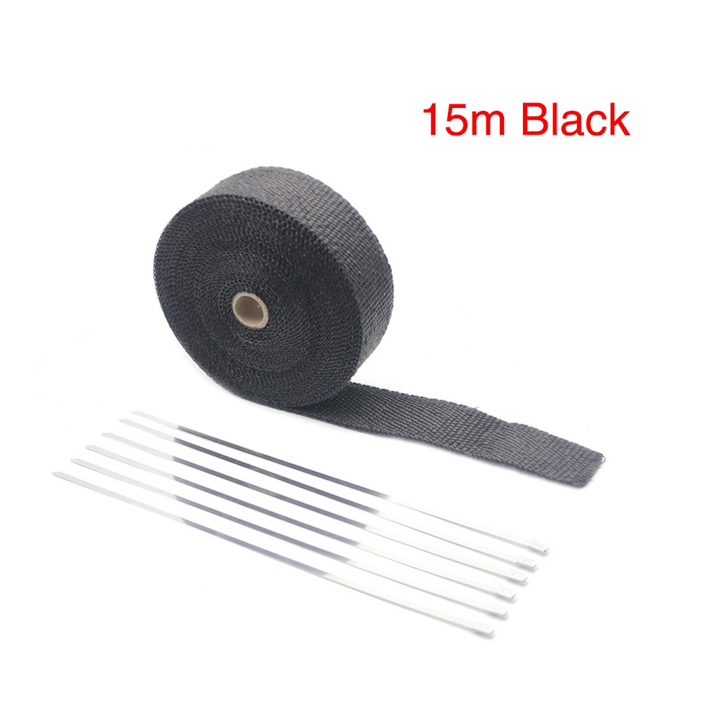 ZSDTRP 15m Titanium Temp Exhaust Heat Wrap 3 Colors Heater Resistant Downpipe Ties Car Motorcycle Tape Replacement: 50mm 15M Black