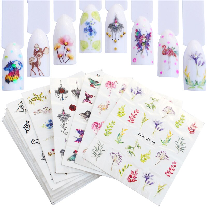 WUF 12 pièces autocollant pour ongles fleur filigrane curseur définit coloré vernis décalcomanies enveloppes pour manucure Nail Art accessoire
