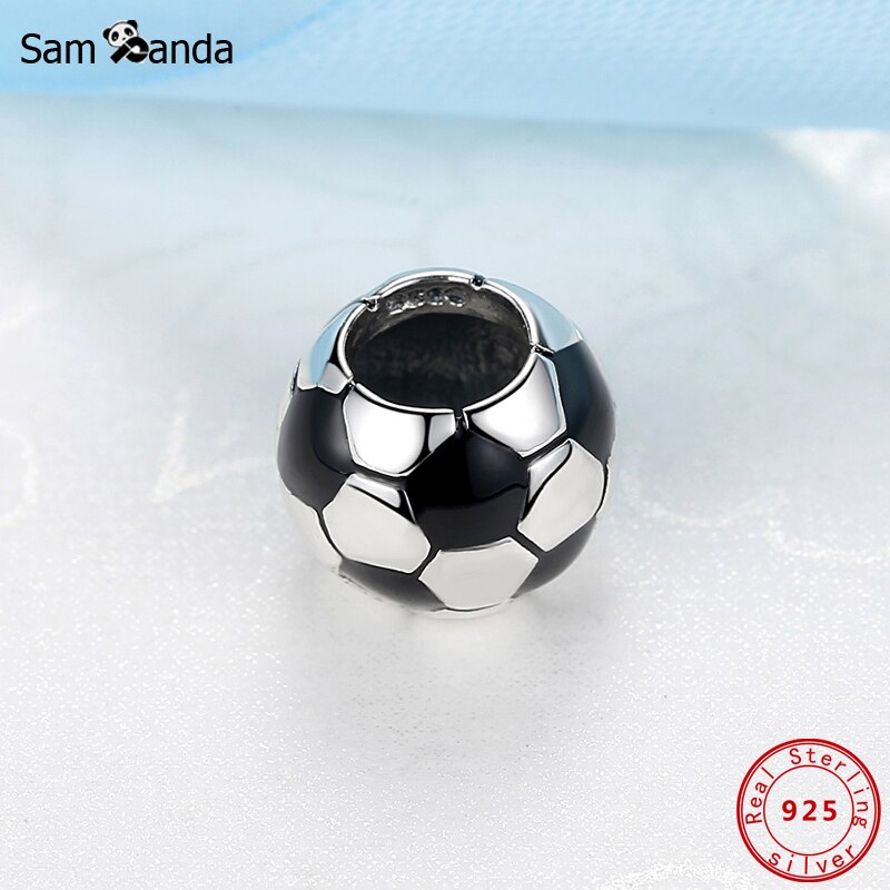 Authentic Original 100% 925 Sterling Silver Bead Charm Soccer Ball Football Charms Fit Bracelets Women DIY Fine Jewelry