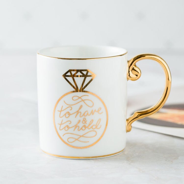 Luksus guld konge og dronning diamant porcelæn kaffe krus te mælk keramiske kopper og krus bryllup rejse krus: 669 diamanter