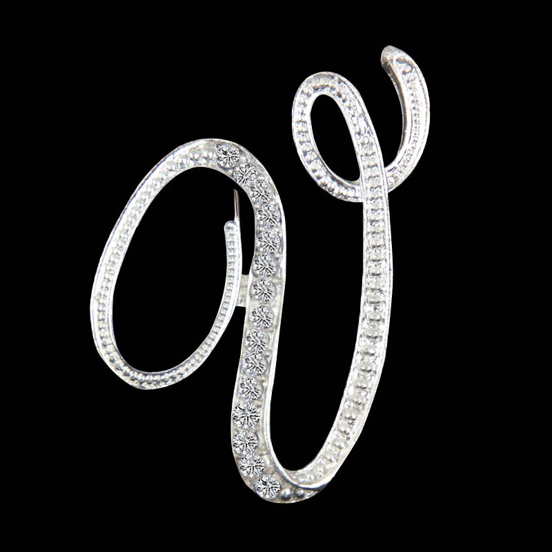 Rhinestone Crystal Broches Beginletter Broche A-S revers Spelden en Broches Clip Naam Sieraden Voor Vrouwen Mannen Wedding: V
