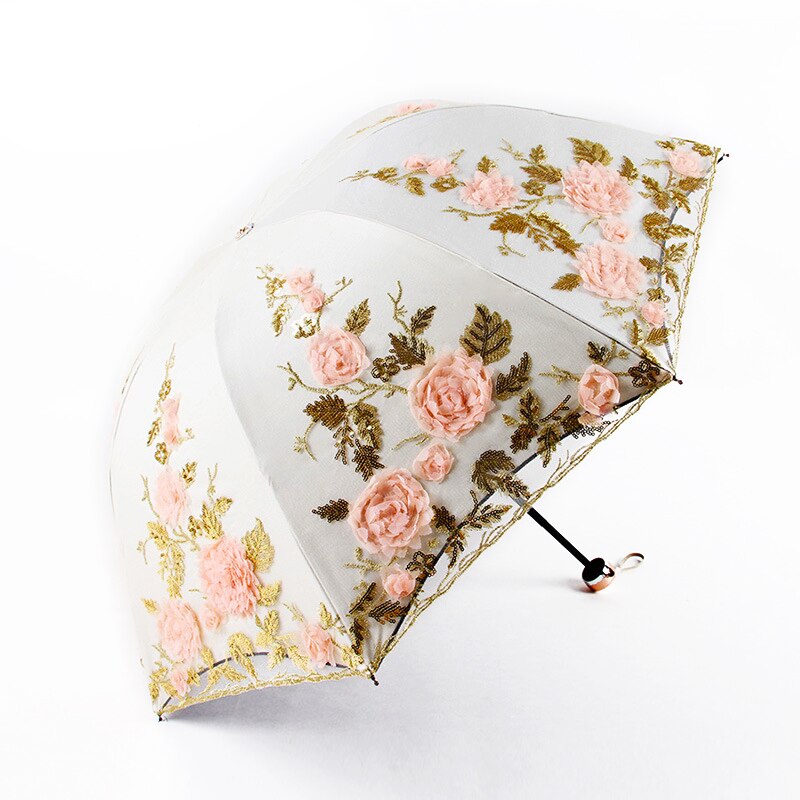 Lace Umbrella Rain Women Folding Flower Double Layer Umbrellas Black Coating Anti UV Parasol Wedding Umbrellas UBY85: Color 1